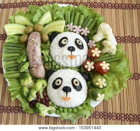 Pandas are made of rice. Creative food for good mood and appetite