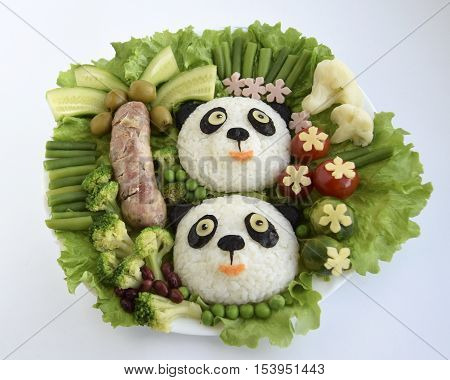 Pandas are made of rice. Creative food for good mood and appetite.