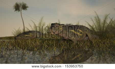 3d illustration of the lystrosauruses in water