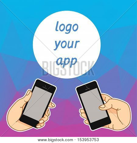 Illustration smartphone for banner, presentation, website. Presentation template of mobile screen. Cloud tools for business. Cloud technology and service for social networking, media - stock vector