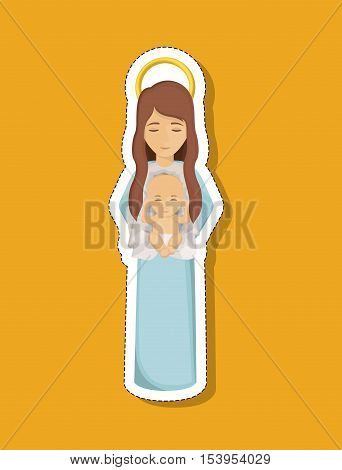 Mary cartoon and baby jesus icon. Holy night family christmas and betlehem theme. Colorful design. Vector illustration