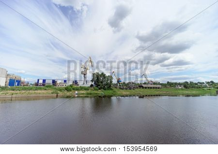 Gorodets,, Russia. - June 2.2016. The View From The River At The Shipyard Ship Repair Shipbuilding C