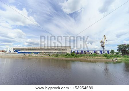 Gorodets,, Russia. - June 2.2016. The View From The River At The Shipyard Ship Repair Shipbuilding C