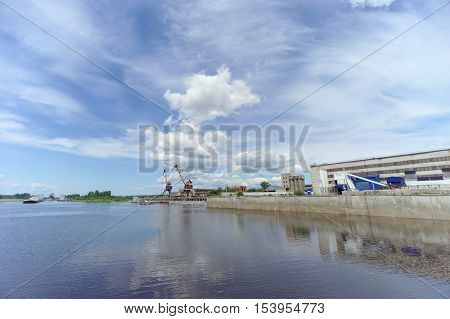 Gorodets,, Russia. - June 2.2016. The View From The River At The Shipyard Ship Repair Shipbuilding C
