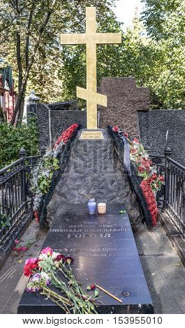 Moscow Russia -September 102016: Novodevichye Cemetery. The tomb of the writer Nikolai Gogol