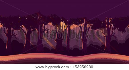 Background for games apps or mobile development. Cartoon nature landscape with forest. Vector illustration for design graphics print or book . Stock illustration.