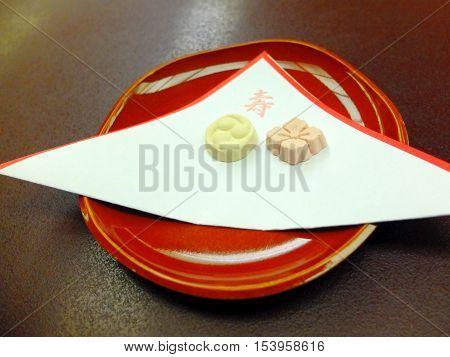 Higashi a type of dry Japanese sweets (wagashi)