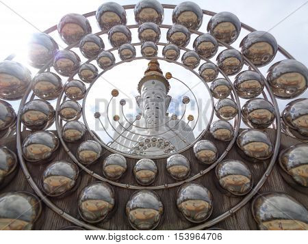 Stunning Giant Buddha Statue with the Ball Shaped Decoration in the Buddhism Temple of Thailand
