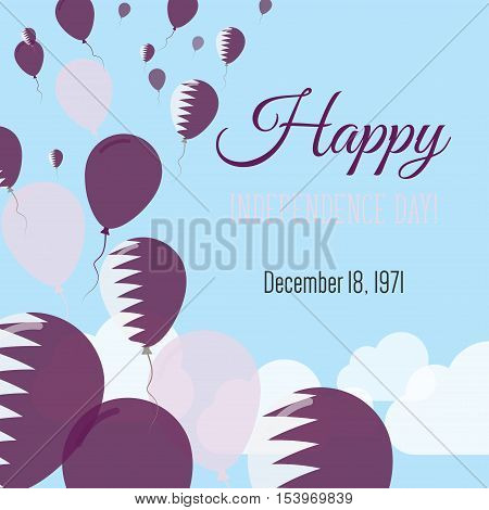Independence Day Flat Greeting Card. Qatar Independence Day. Qatari Flag Balloons Patriotic Poster.