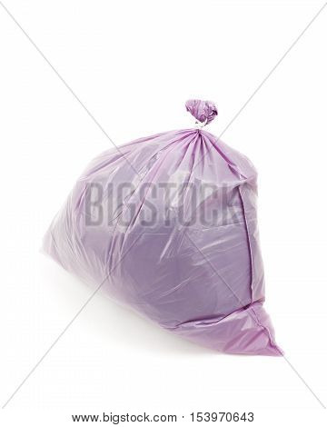 Violet garbage bag isolated on white background