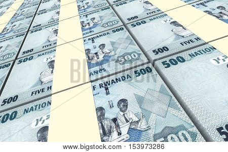 Rwandan francs bills stacked background. 3D illustration.