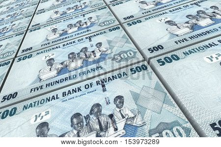 Rwandan francs bills stacked background. 3D illustration.