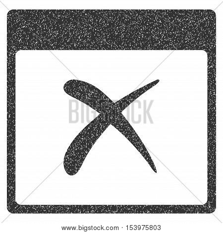 Reject Calendar Page grainy textured icon for overlay watermark stamps. Flat symbol with unclean texture. Dotted glyph gray ink rubber seal stamp with grunge design on a white background.