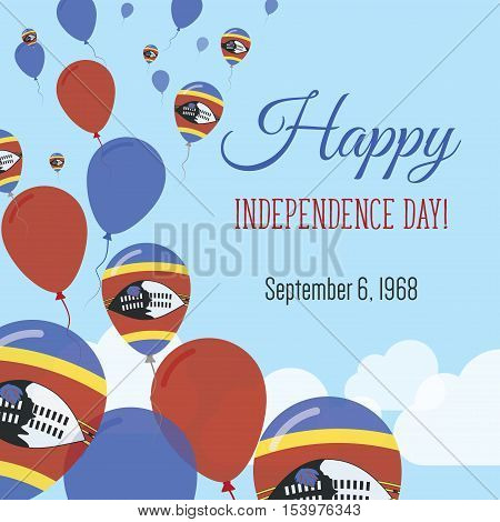 Independence Day Flat Greeting Card. Swaziland Independence Day. Swazi Flag Balloons Patriotic Poste