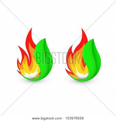 Isolated abstract fire logo. Flame in leaf logotype. Bushfire icon. Heat sign. Wildfire symbol. Vector illustration