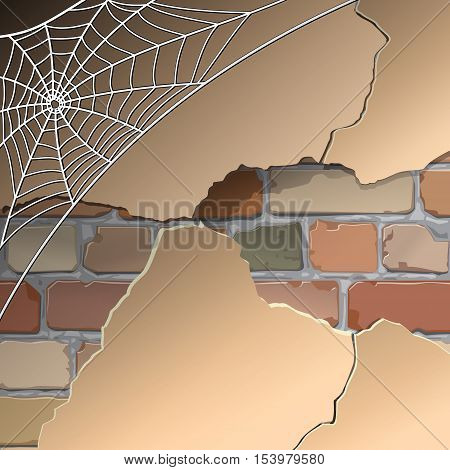 Old brick wall in the web. Vector
