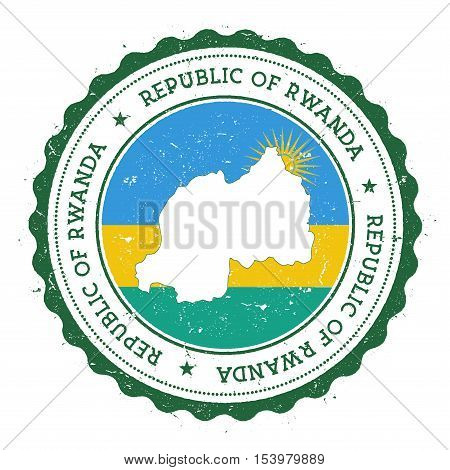 Rwanda Map And Flag In Vintage Rubber Stamp Of State Colours. Grungy Travel Stamp With Map And Flag