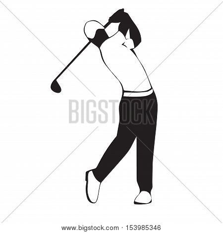 Man in a cap plays golf, swing a club.