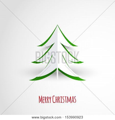 Vector white paper Christmas tree on a green matte background. Design elements for holiday cards.