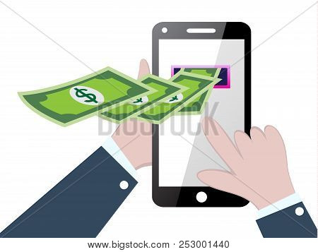 Businessman Press And Make Money With Smartphone, Make Money Online Concept