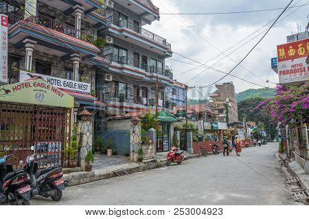 On Pokhara Street On A Cloudy Day On April 11, 2018 Pokhara, Nepal.