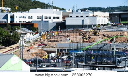 Gosford, Australia - May 7. 2018: Construction And Building Progress On Gosford Hospital Facilities 