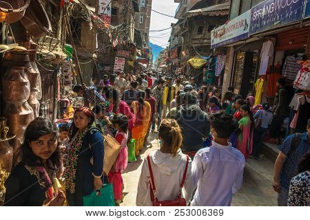 On The Narrow Streets Of The Capital On April 14, 2018, Kathmandu, Nepal.