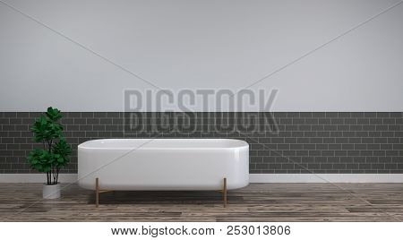 White Bath Is On The Clean Wood Floor Empty Room Interior Background Home Designs ,3drendering Home 