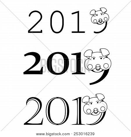 2019 With Pig, Monochrome Design Element For Web, For Print Design Element Stock Vector Illustration