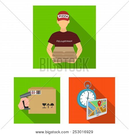 Logistics And Delivery Flat Icons In Set Collection For Design. Transport And Equipment Isometric Ve