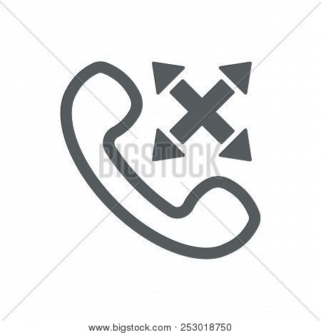 Vector Outline Handset Flat Illustration With Cross Sign And Arrows. Multi-channel Phone Customer Se