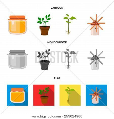 Honey Bank, Plant, Mill.farm Set Collection Icons In Cartoon, Flat, Monochrome Style Vector Symbol S