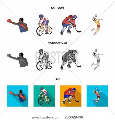 Cycling, Boxing, Ice Hockey, Volleyball.olympic Sport Set Collection Icons In Cartoon, Flat, Monochr