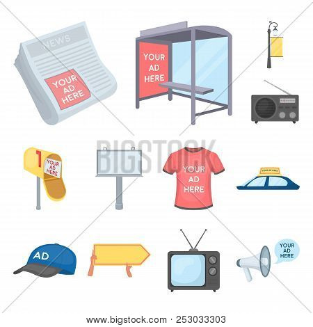 Production Of Advertising Cartoon Icons In Set Collection For Design. Advertising Equipment Vector S