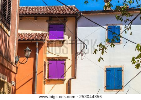 Ancient Colorful Houses On A Stone Street In Groznjan Village, I
