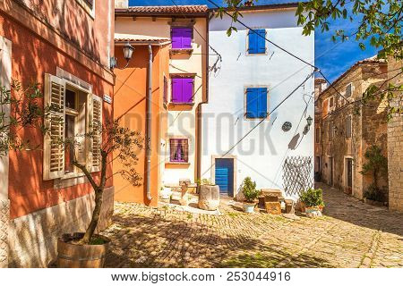 Ancient Colorful Houses On A Stone Street In Groznjan Village, I