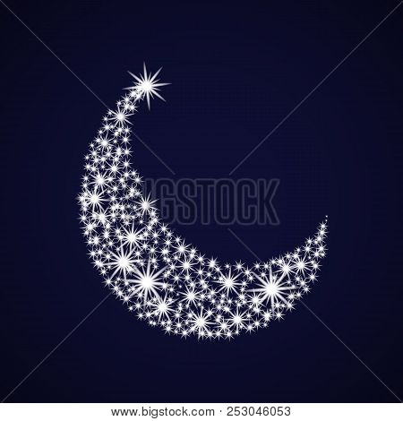 Abstract Moon Tonight. Glowing Stars. Christmas Card. Vector Illustration New Year.