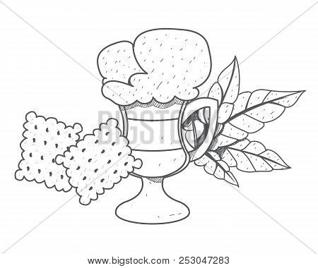 Iced Coffee In The Cup With Crackers Outline Drawing Iced Coffee In The Cup With Crackers Outline Drawing