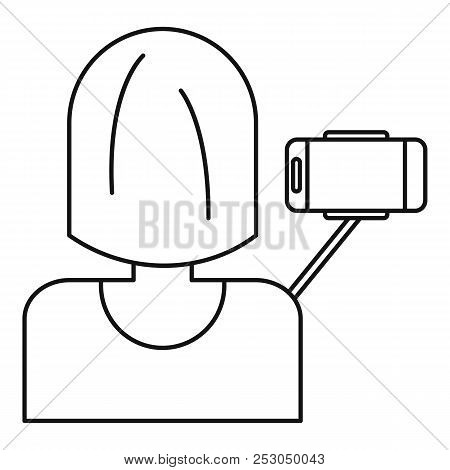 Woman Take Selfie Icon. Outline Woman Take Selfie Icon For Web Design Isolated On White Background