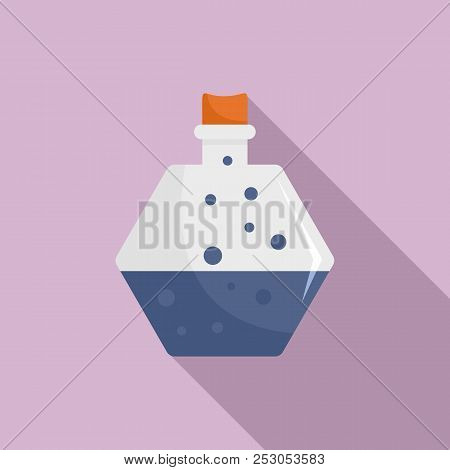 Blue Potion Icon. Flat Illustration Of Blue Potion Icon For Web Design