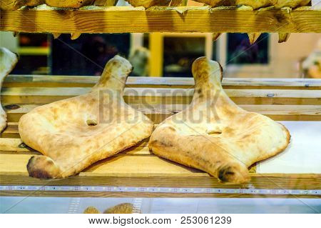 Georgian Traditional Bread - Shoti. Puri Made Of White Wheat Flour In Round Clay Oven. This Bread Is