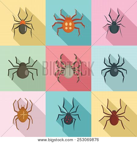 Spider Bug Caterpillar Phobia Icons Set. Flat Illustration Of 9 Spider Bug Caterpillar Phobia Icons 