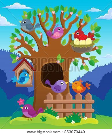 Tree With Stylized Birds Theme Image 2 - Eps10 Vector Picture Illustration.