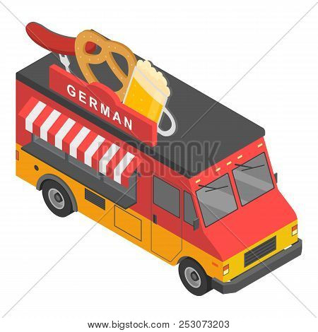 German Food Truck Icon. Isometric Of German Food Truck Icon For Web Design Isolated On White Backgro
