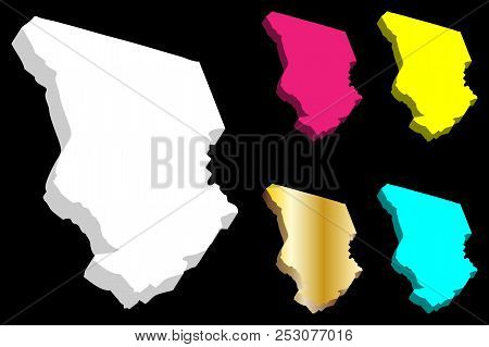 3d Map Of Chad (republic Of Chad) -  White, Yellow, Purple, Blue And Gold - Vector Illustration