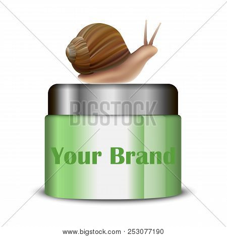 Snail Cream Mockup. Realistic Illustration Of Snail Cream Mockup For Web Design Isolated On White Ba
