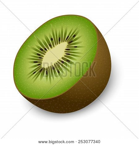 Half Of Kiwi Mockup. Realistic Illustration Of Half Of Kiwi Mockup For Web Design Isolated On White 