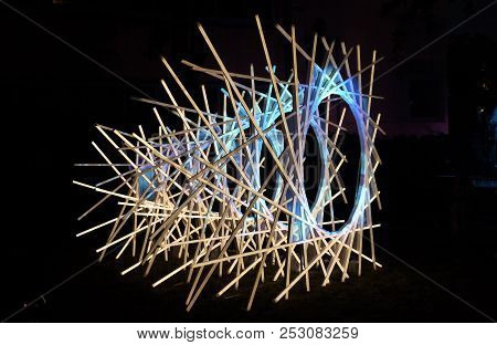 Beer Sheva, Israel - August 08, 2018: Festival Of Light In Beer Sheva 2018. Geometrical Figure Made 