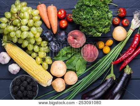 Fuits And Vegetables Mix Healthy Eating Background