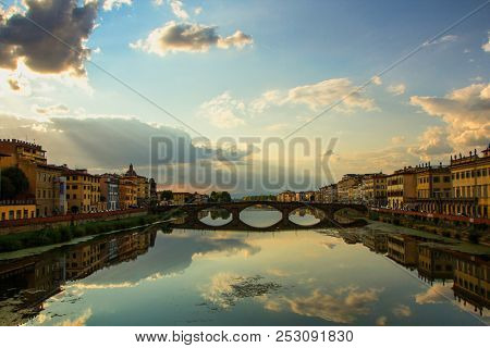 Florence, Italy - September 08, 2017: The Ponte Alla Carraia Bridge Is A Five-arched Bridge Spanning